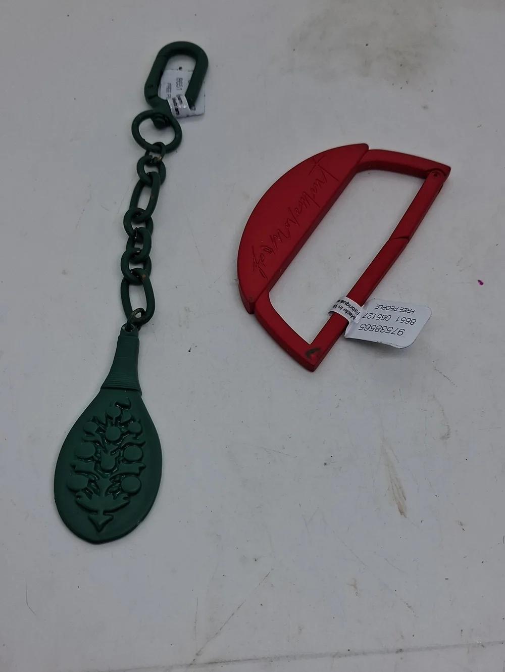 NWT Free People Green Teardrop Keychain with Red Carabiner Clip